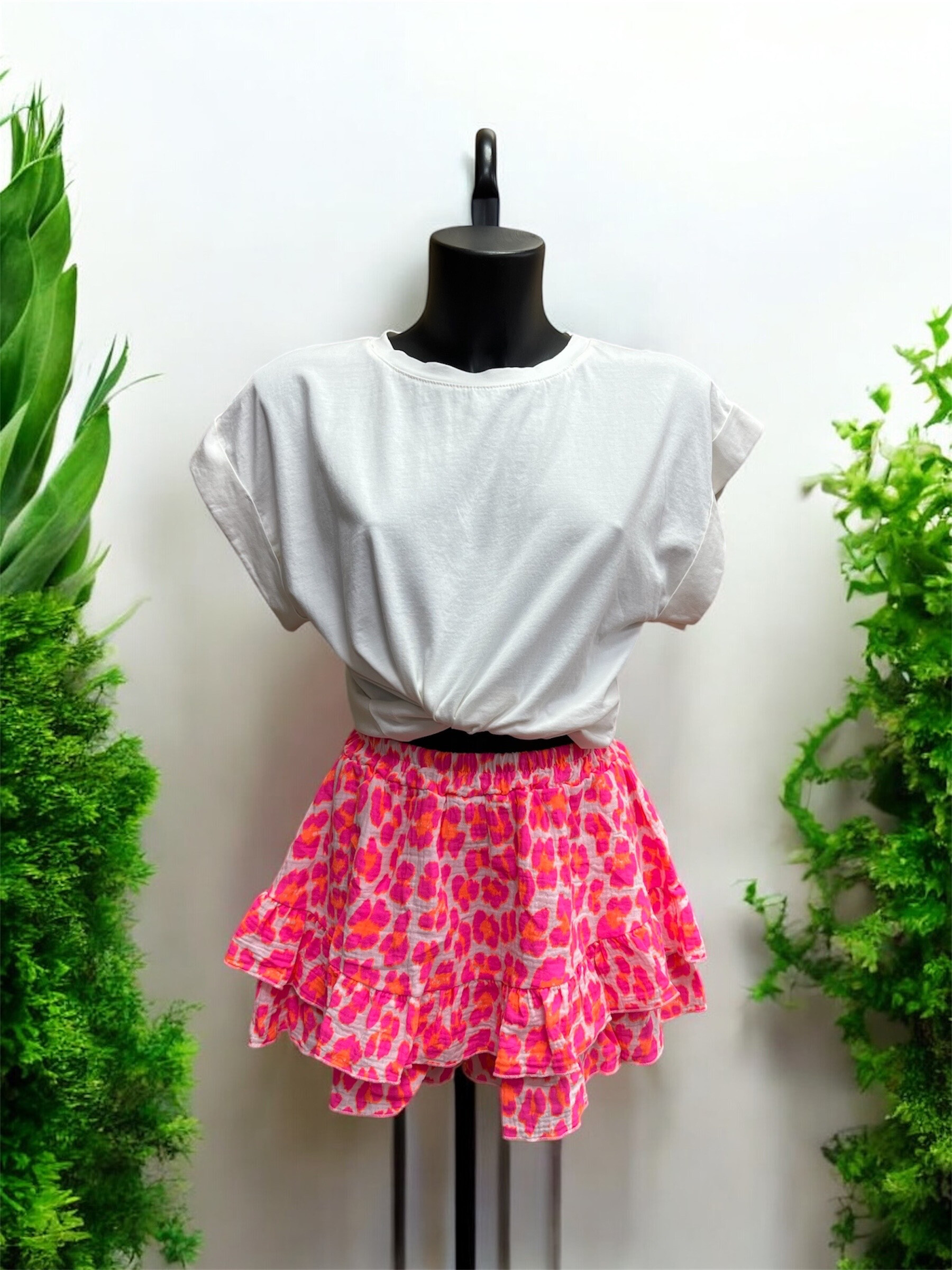 Wholesaler PROMISE - Leopard skirt effect shorts in cotton gauze