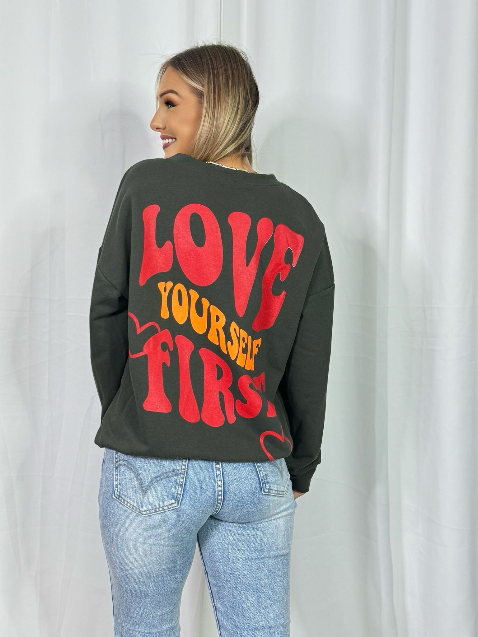 Grossiste PROMISE - Sweat en coton imprimé LOVE YOURSELF