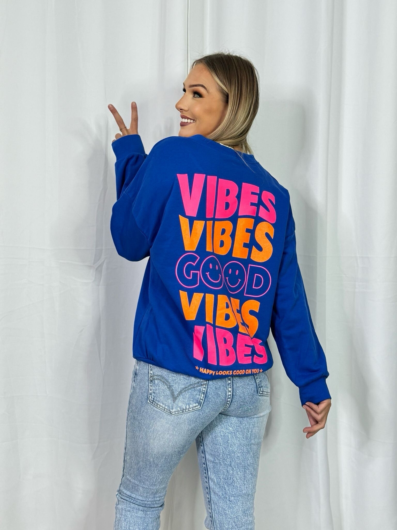 Grossiste PROMISE - Sweat en coton imprimé GOOD VIBES