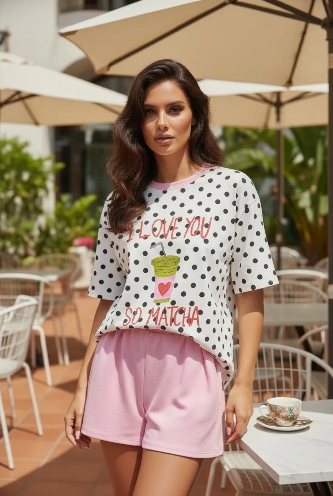 Grossiste PROMISE - T-shirt à pois motifs « Matcha »