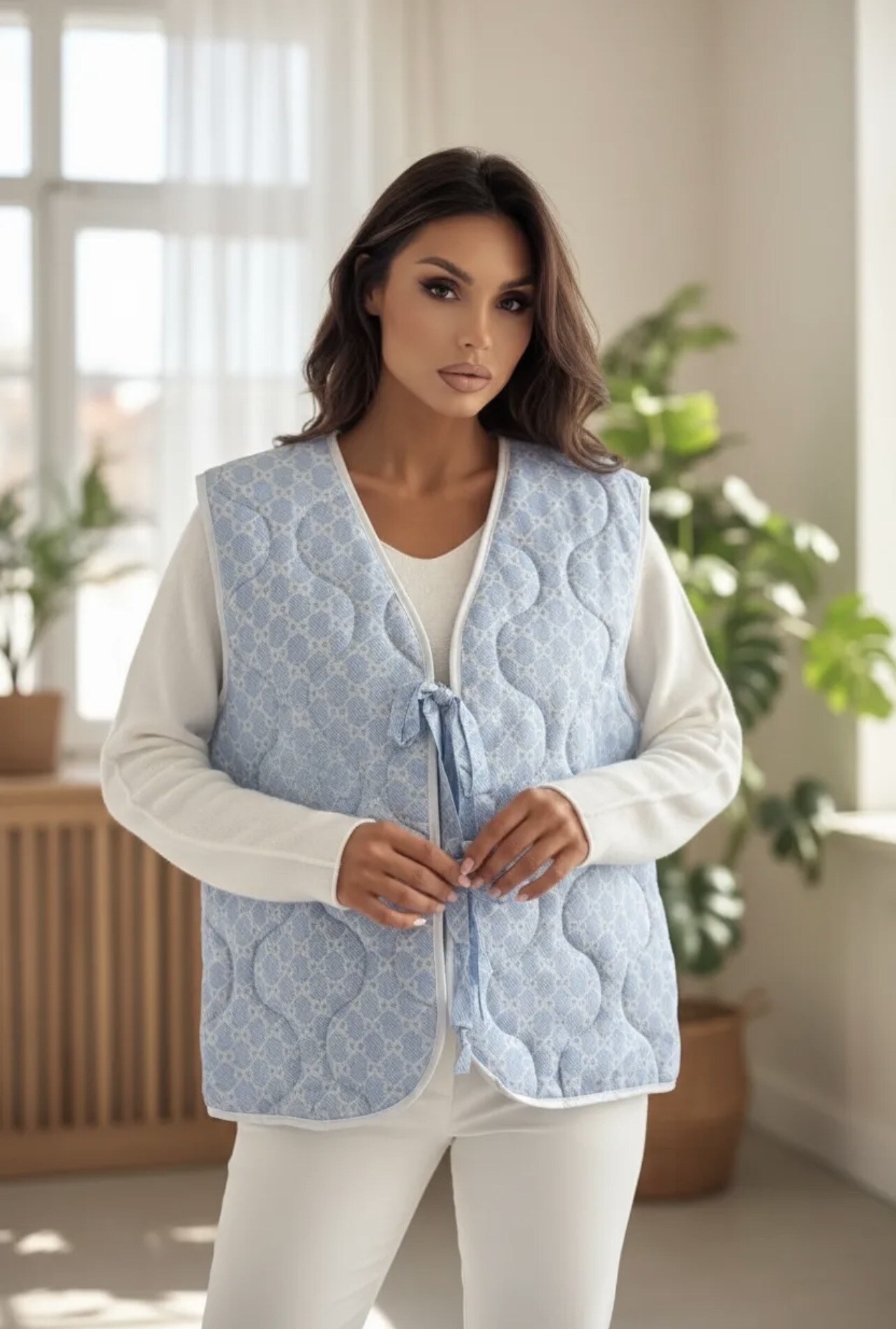 Grossista PROMISE - Giacca trapuntata senza maniche con patchwork stampato