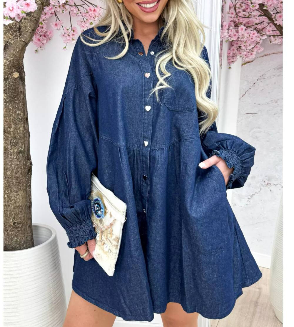 Grossiste PURPLE QUEEN - robes en jean bouton cœur avec 2 poche