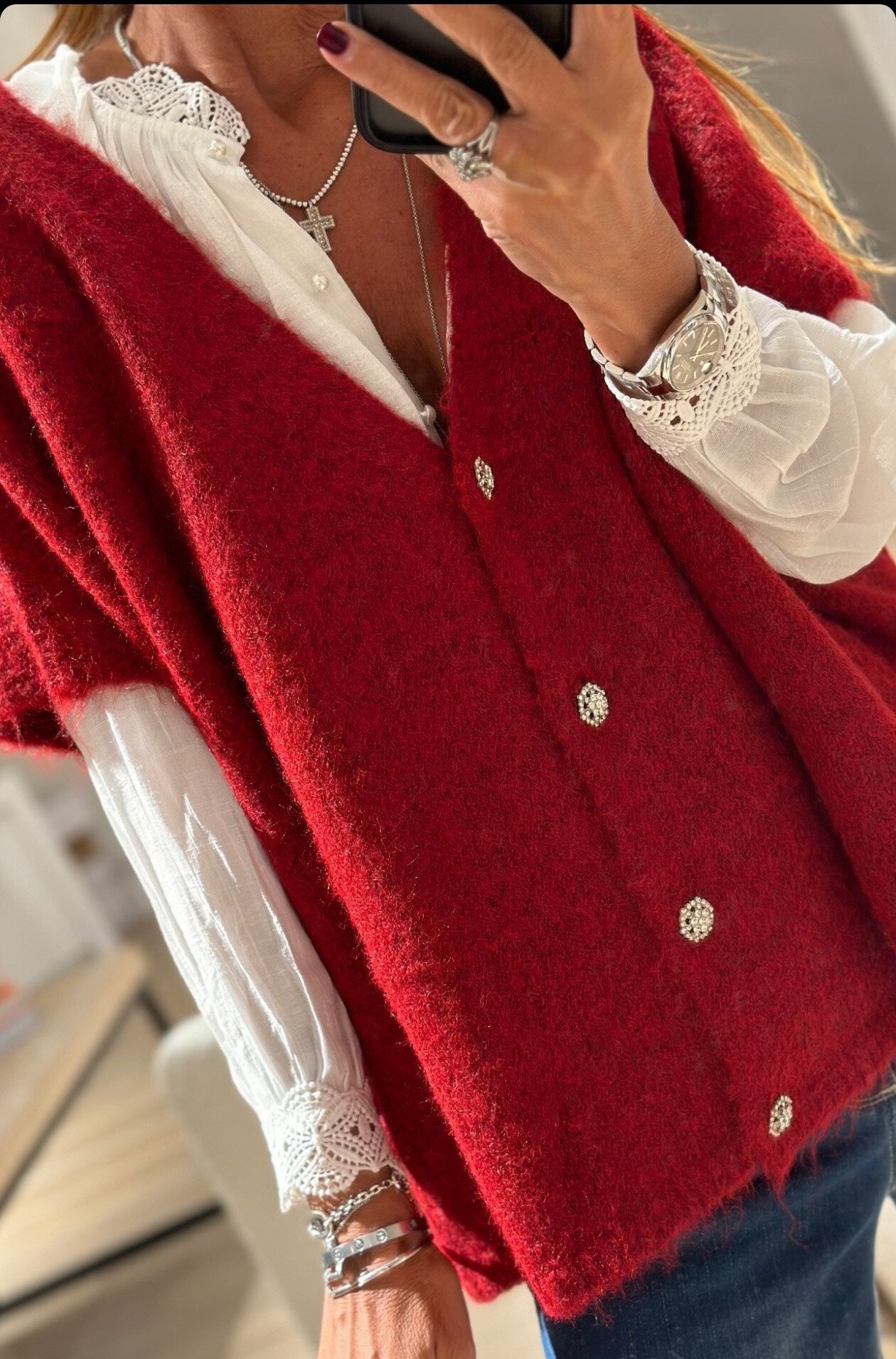 Grossiste PURPLE QUEEN - gilet pull avec bouton en strasse