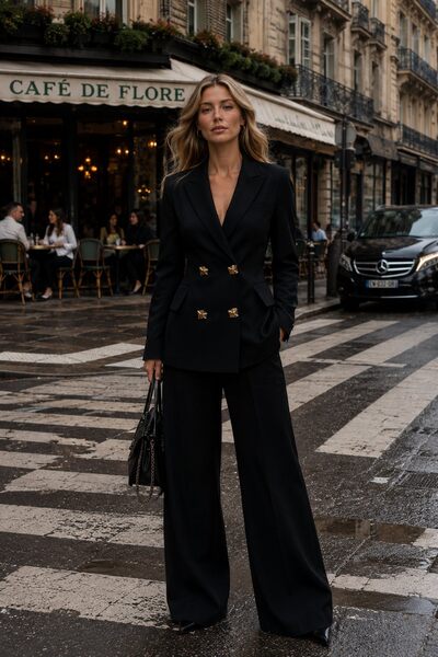 Grossiste QUEEN DRAMA - Ensemble blazer et pantalon tailleur à jambes larges Grossiste QUEEN DRAMA - Ensemble blazer et pantalon tailleur à jambes larges