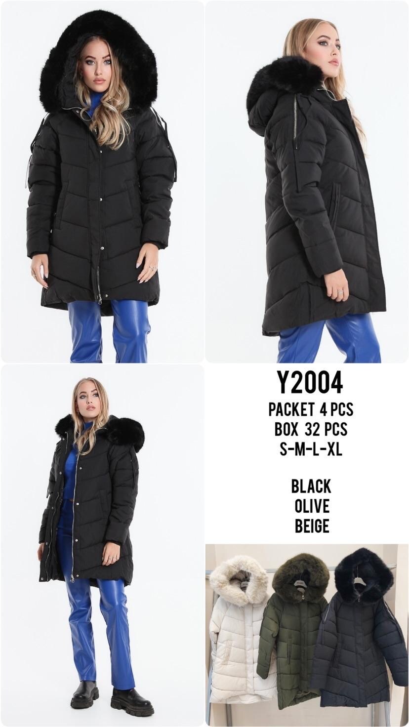 Grossiste QUEEN DRAMA - Manteau mi-long pour femme avec capuche bordée de fourrure et fermeture éclair frontale
