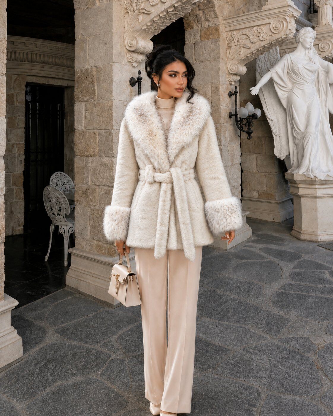 Wholesaler QUEEN DRAMA - Polyester faux fur effect jacket with belt