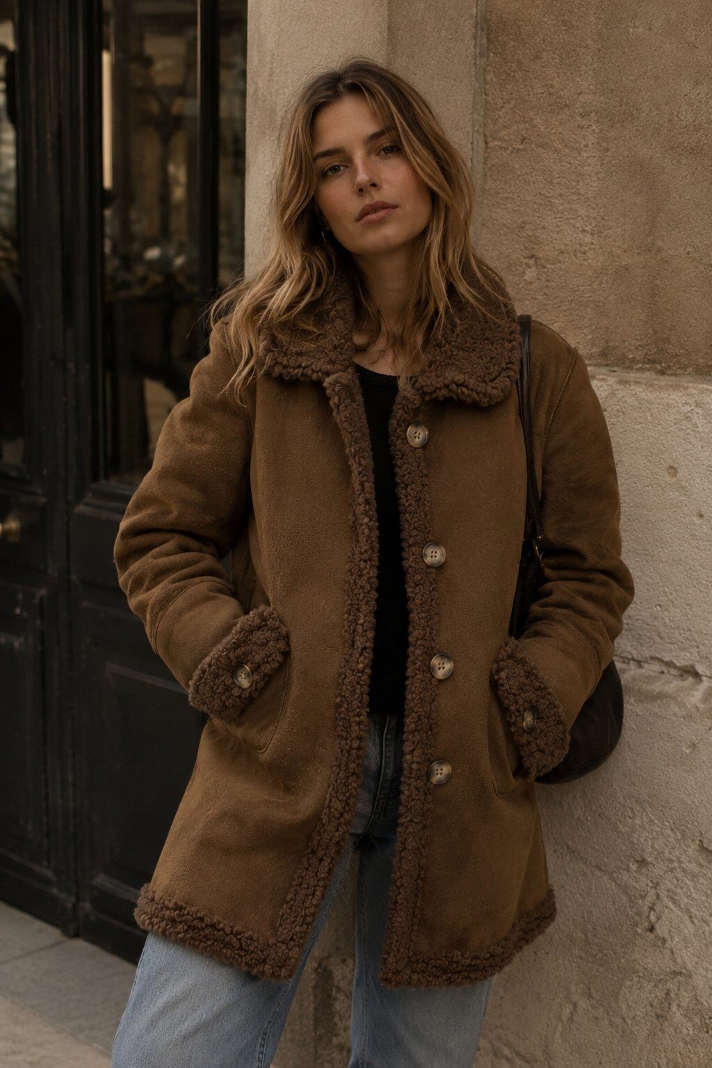 Wholesaler QUEEN DRAMA - Long Suede-Effect Coat with Teddy Lining