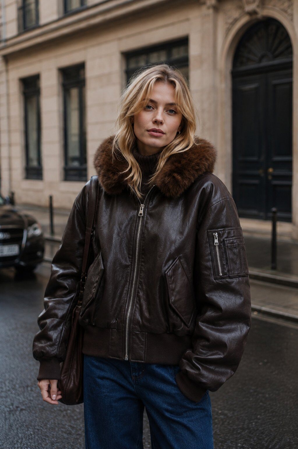 Wholesaler QUEEN DRAMA - Faux leather bomber jacket with hood