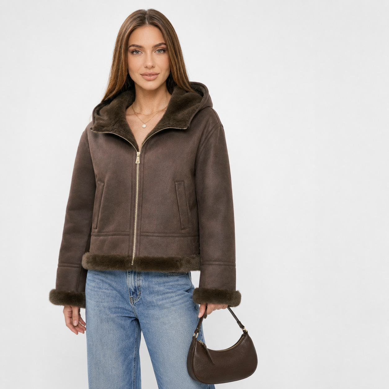 Grossista QUEEN DRAMA - Giacca in shearling con cappuccio Cortina