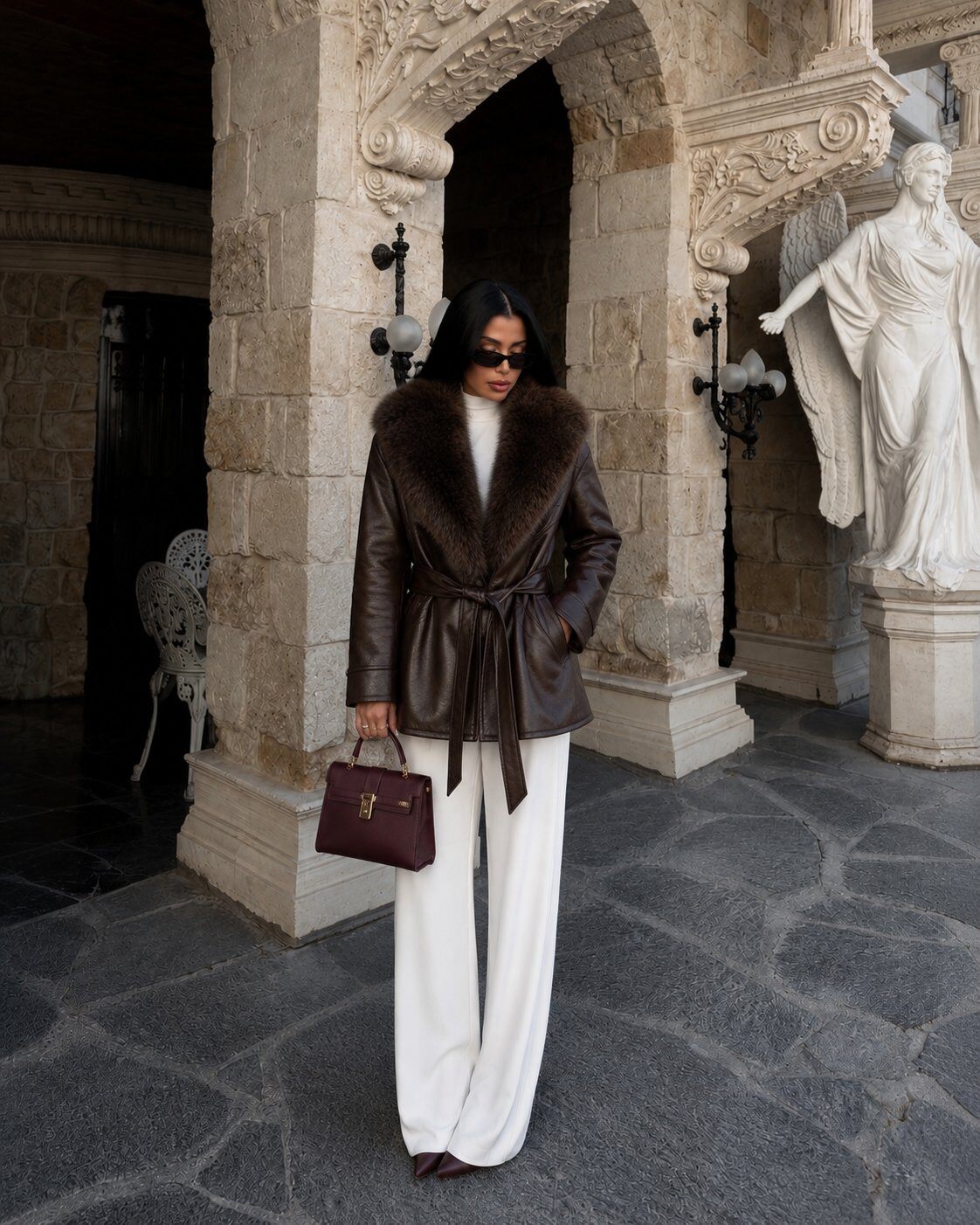 Wholesaler QUEEN DRAMA - Faux Leather Effect Jacket with Faux Fur Collar