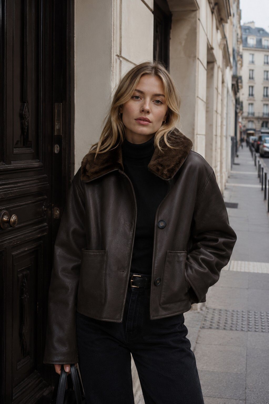 Wholesaler QUEEN DRAMA - Double-Breasted Faux Leather Jacket
