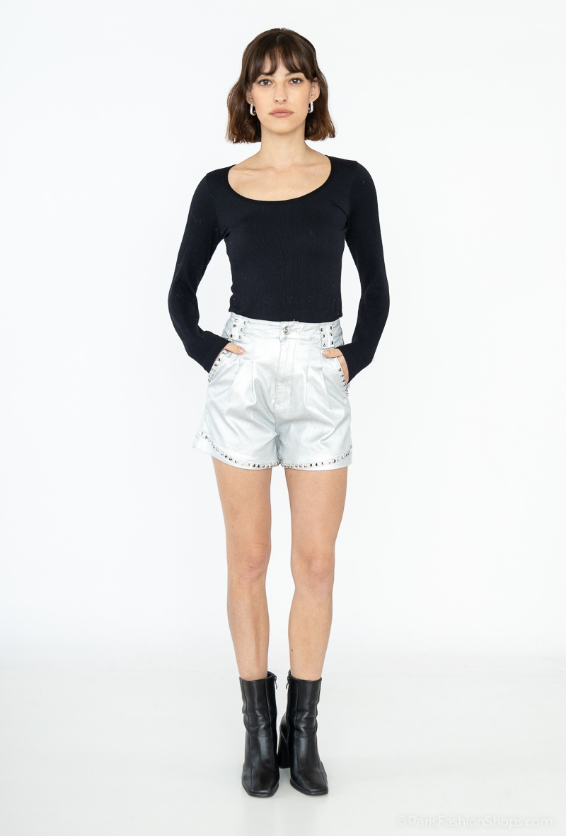 Grossiste Queen Hearts - SHORT ARGENTE CLOUTE