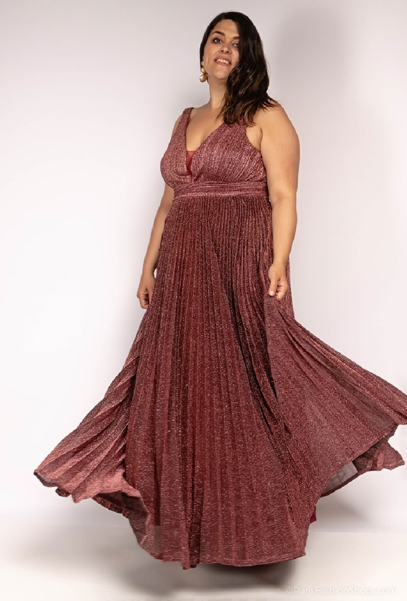 Großhändler Queen Size - Langes, plissiertes Kleid in Übergröße