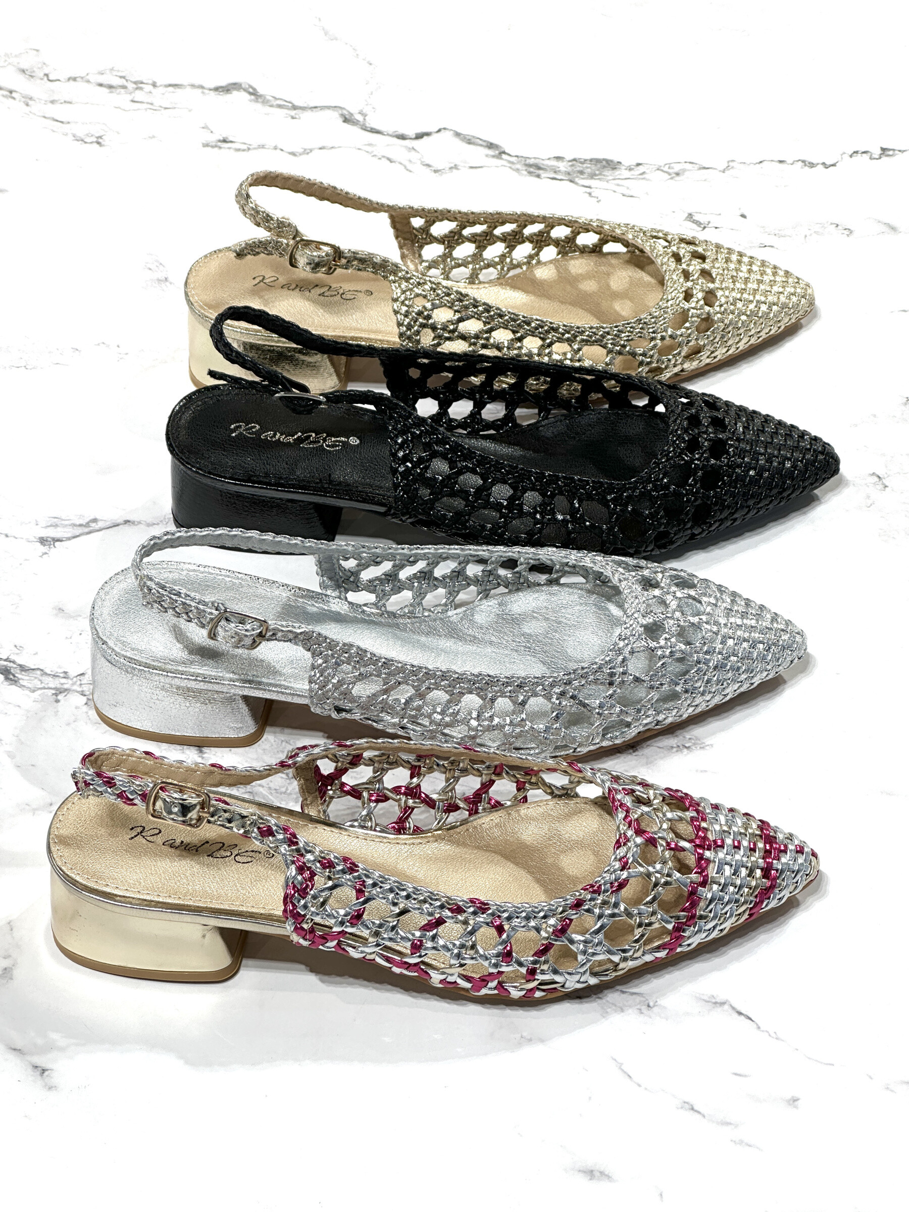 Grossiste R and BE - BK560 Ballerines pointues en cannage souple avec talon de 3cm