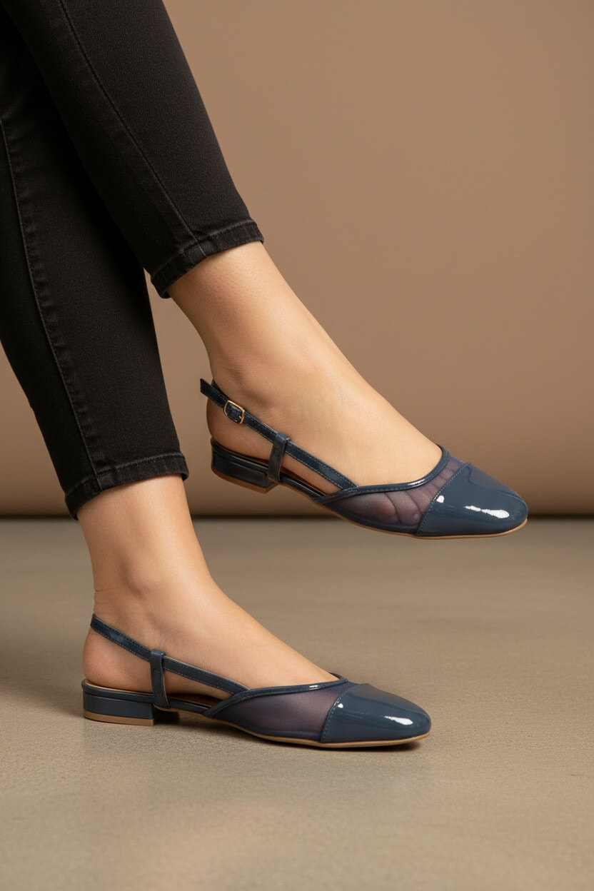 Wholesaler R and BE - CL521 Patent slingback ballerinas with a small 2cm heel
