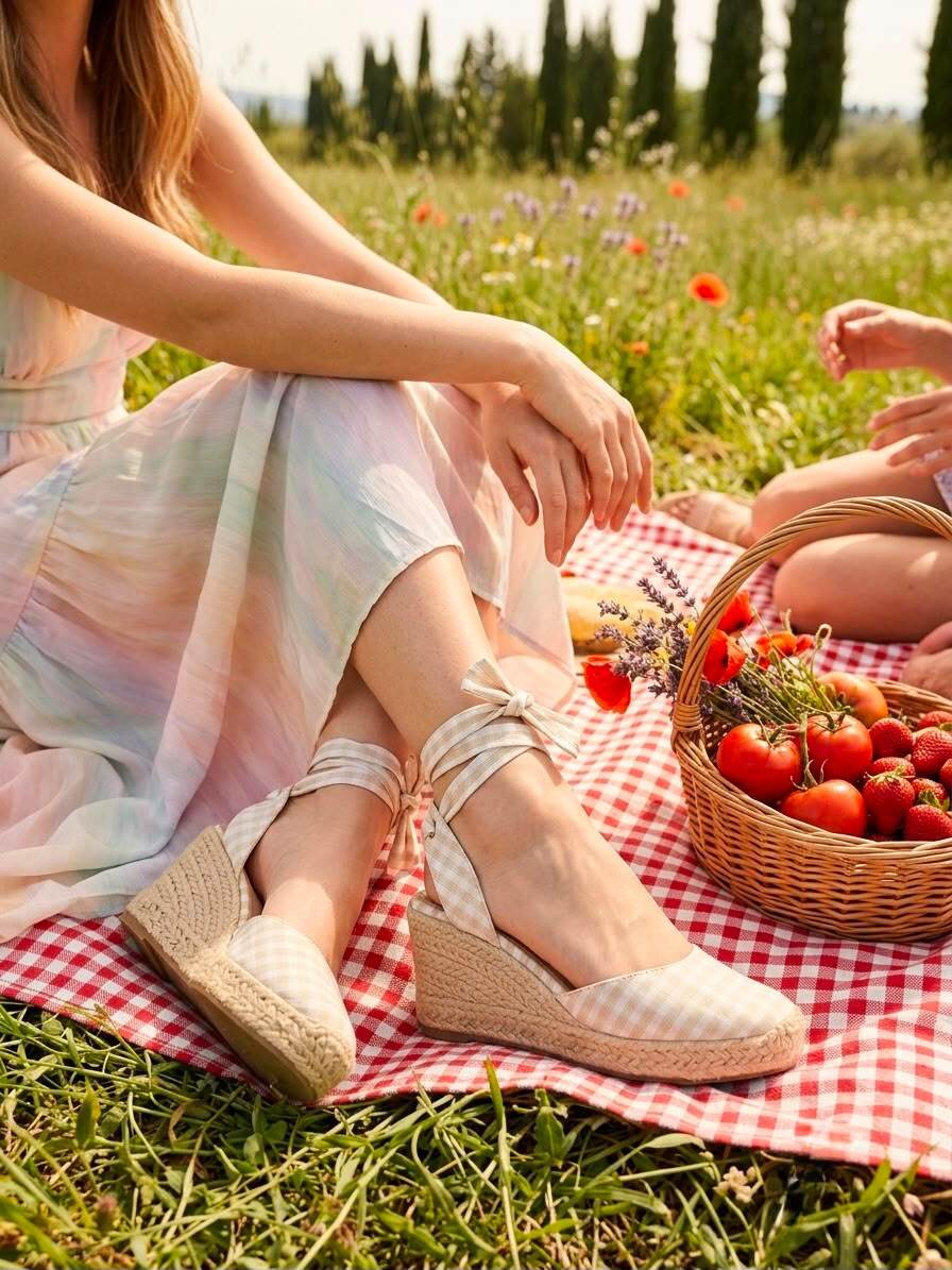 Grossiste R and BE - Espadrilles vichy à lacets