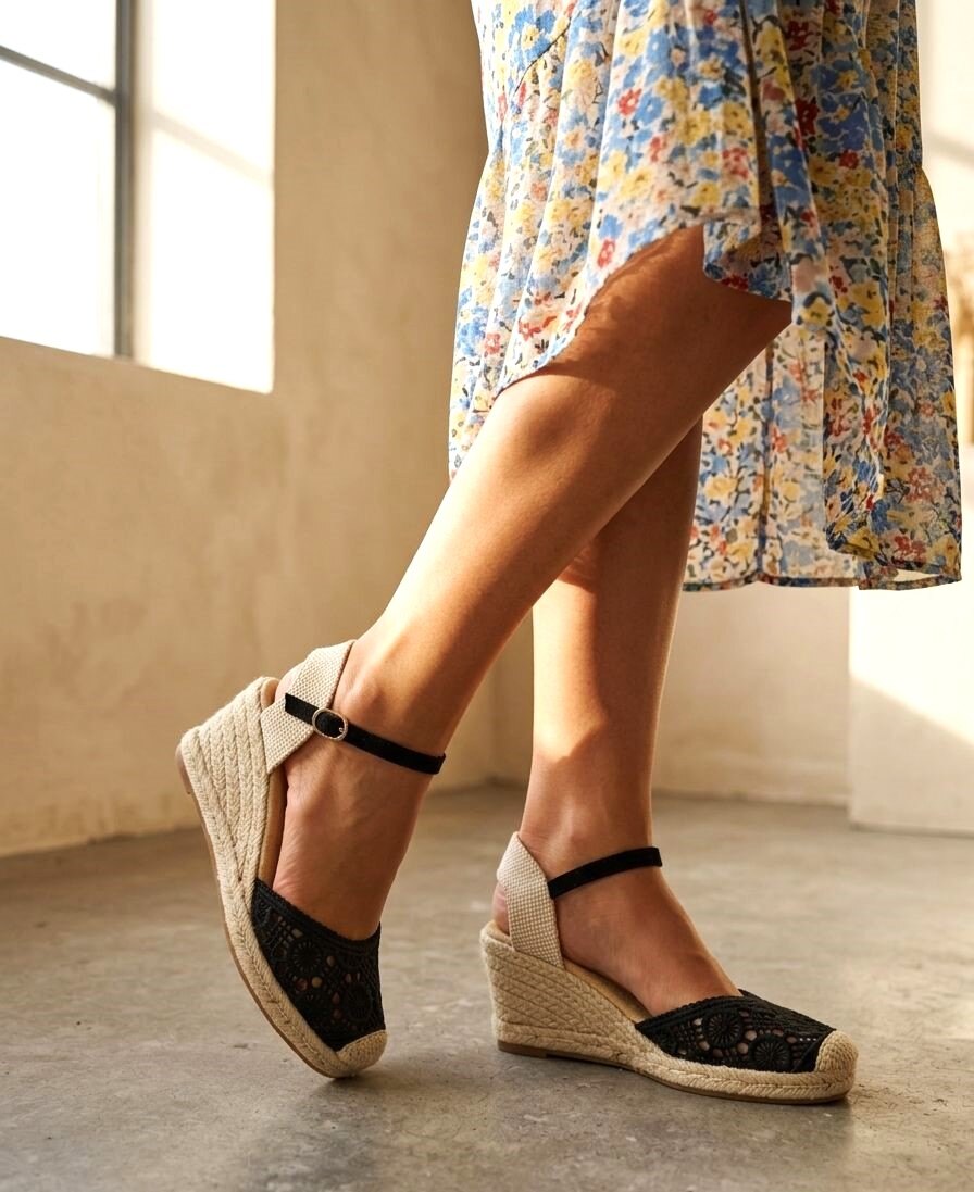 Mayorista R and BE - Alpargatas de cuña de encaje para mujer