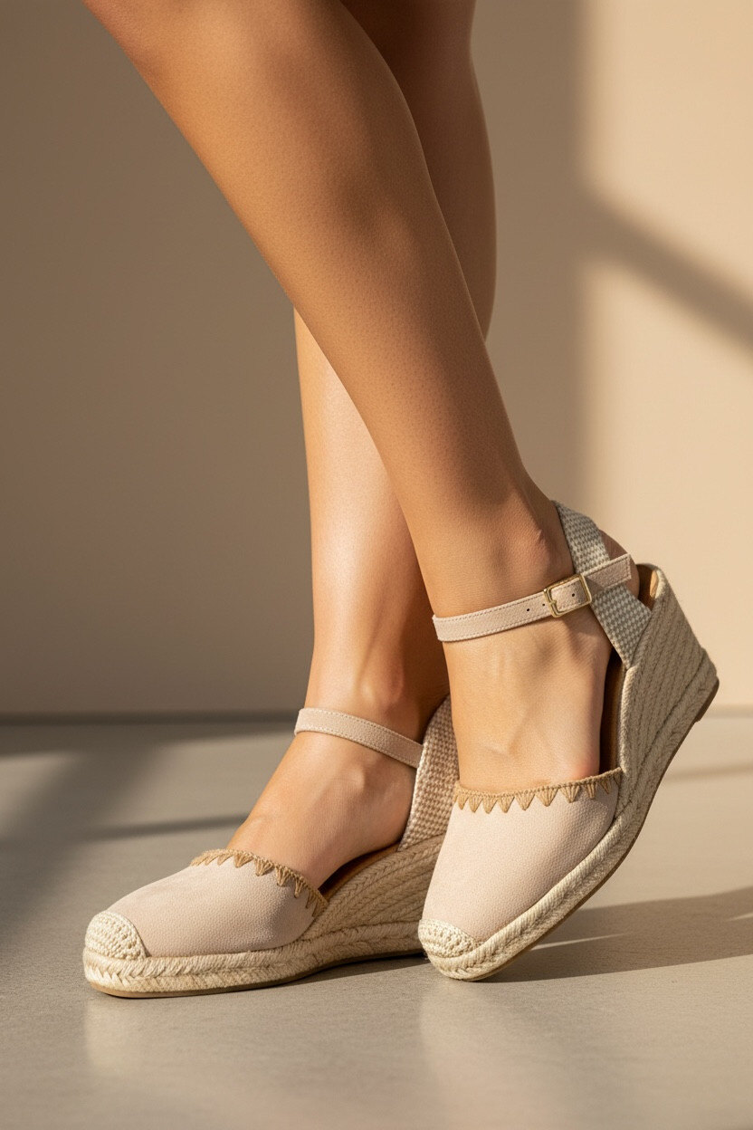 Grossiste R and BE - Espadrilles compensées en suédine avec bordure crochetée avec bout fermée BK530