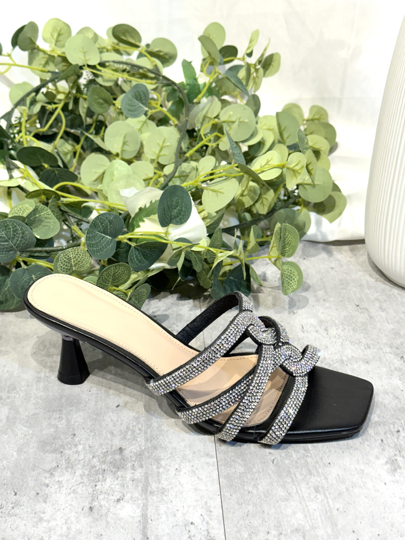 Grossiste R and BE - Sandales mules à talon  avec  strass brillants