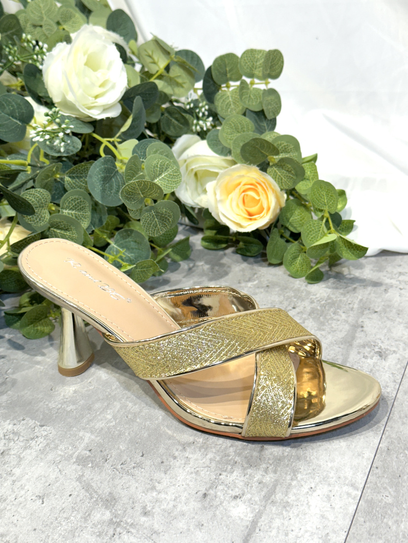Grossiste R and BE - Sandalesà mules en talons 7.5cm .crossband avec paillettes