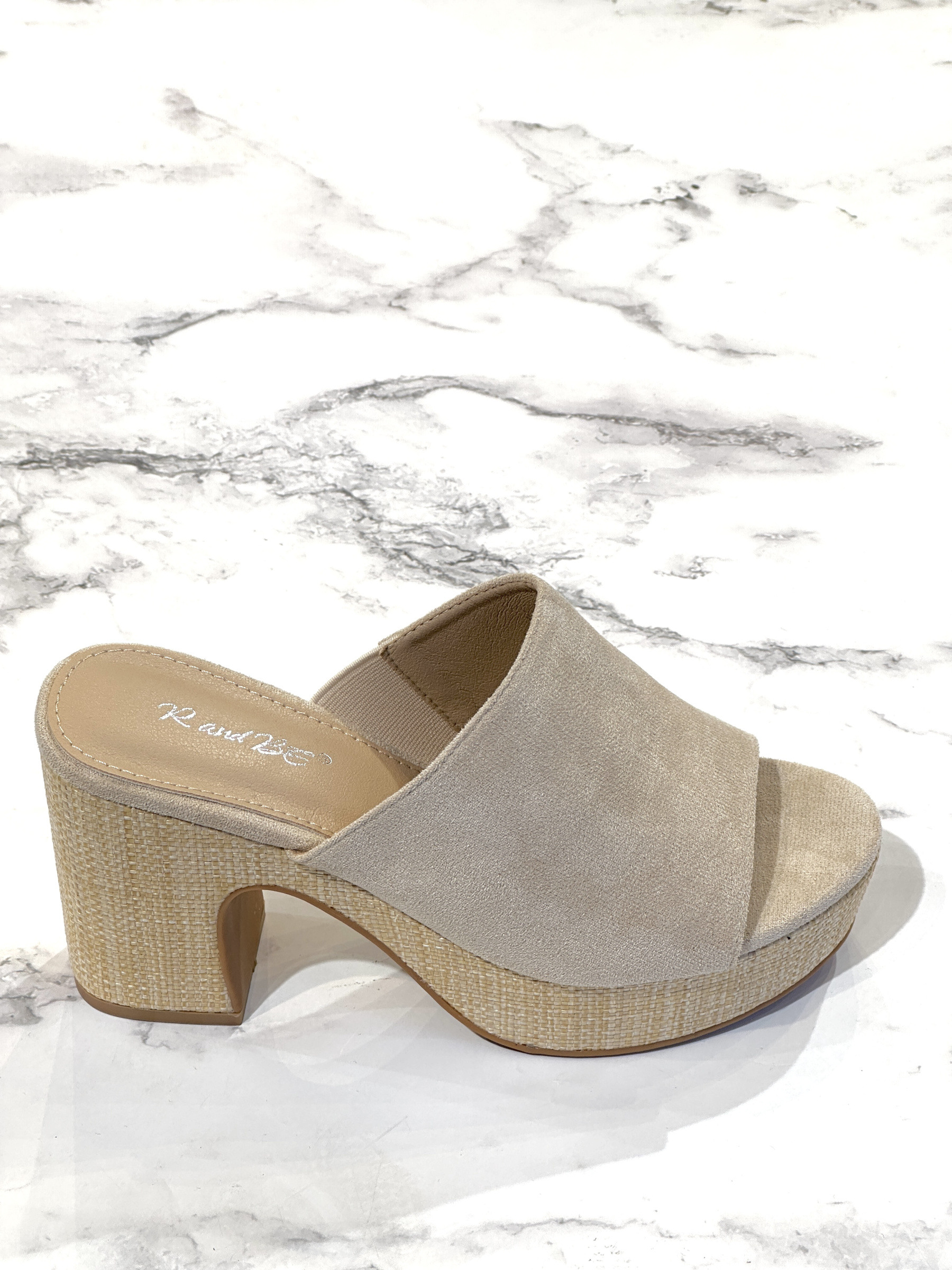 Mayorista R and BE - BK539 Mules con tacón de 9 cm de altura y plataforma de paja de 2 cm