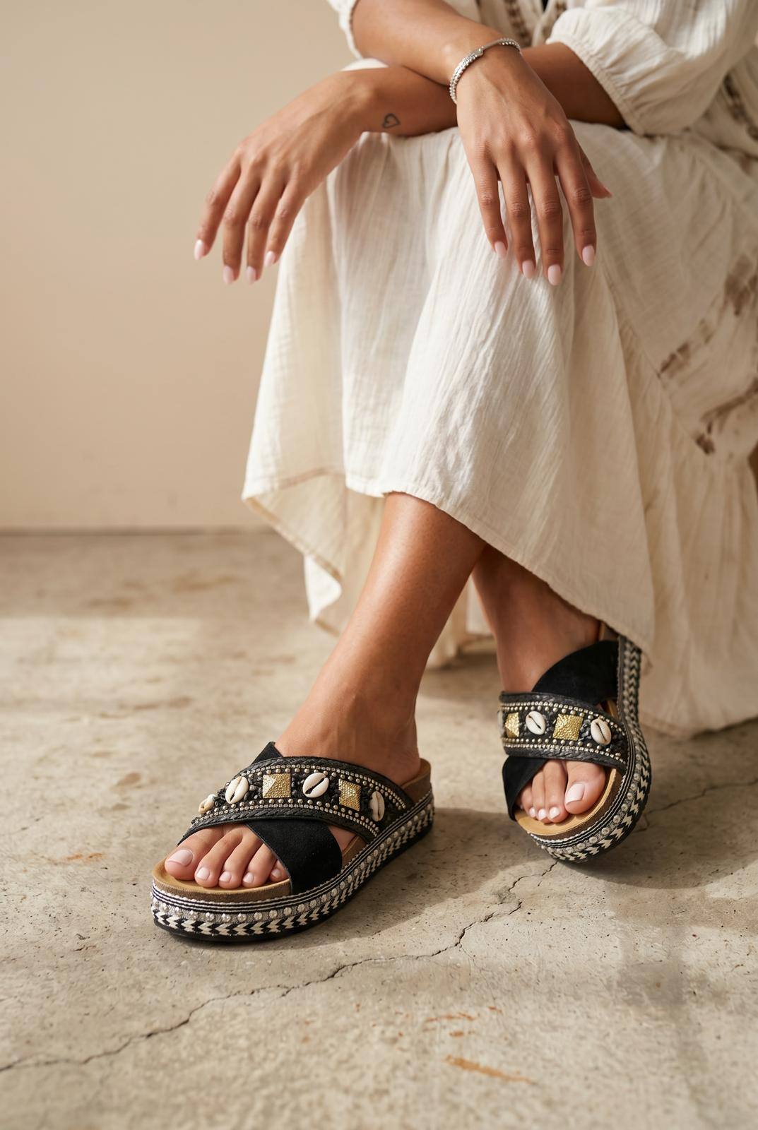 Mayorista R and BE - Mules cómodos de ante sintético con estampado étnico