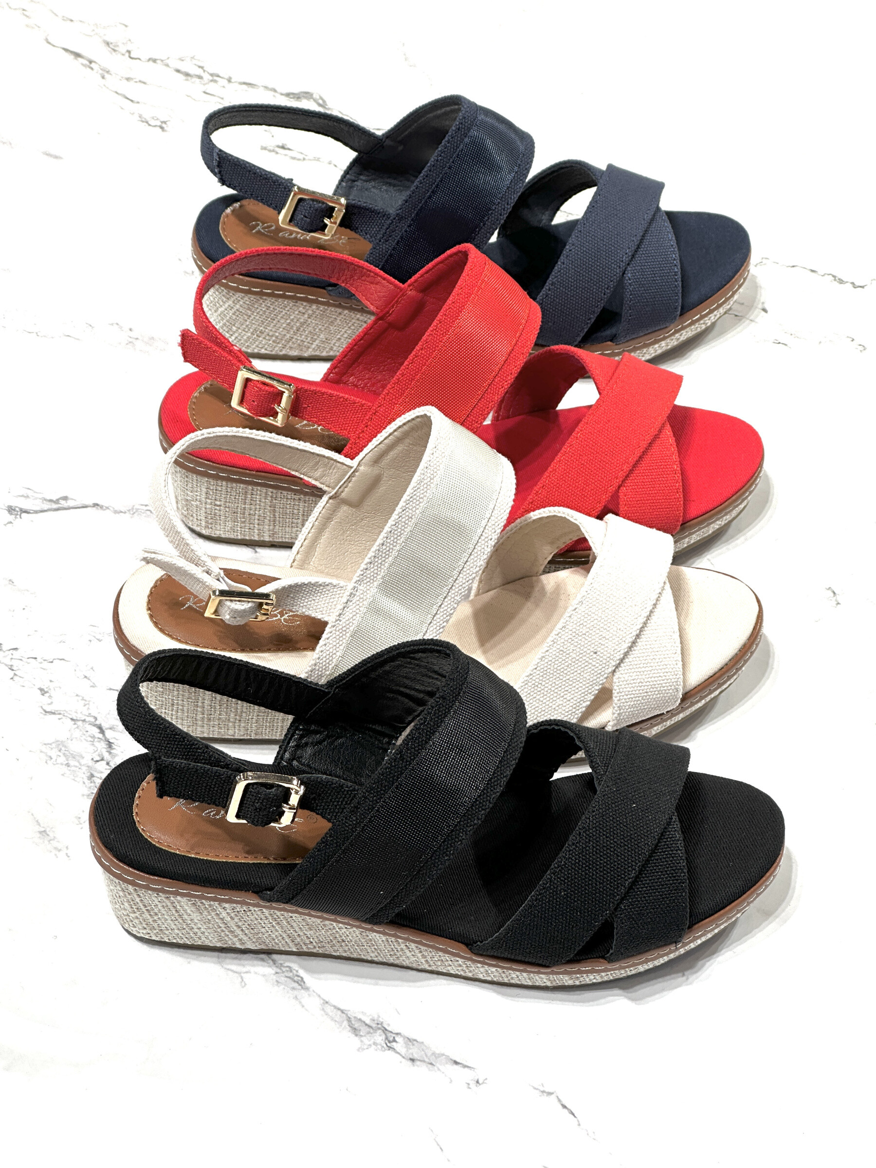 Grossiste R and BE - BK585 Sandales compensées en tissus haut de 4cm