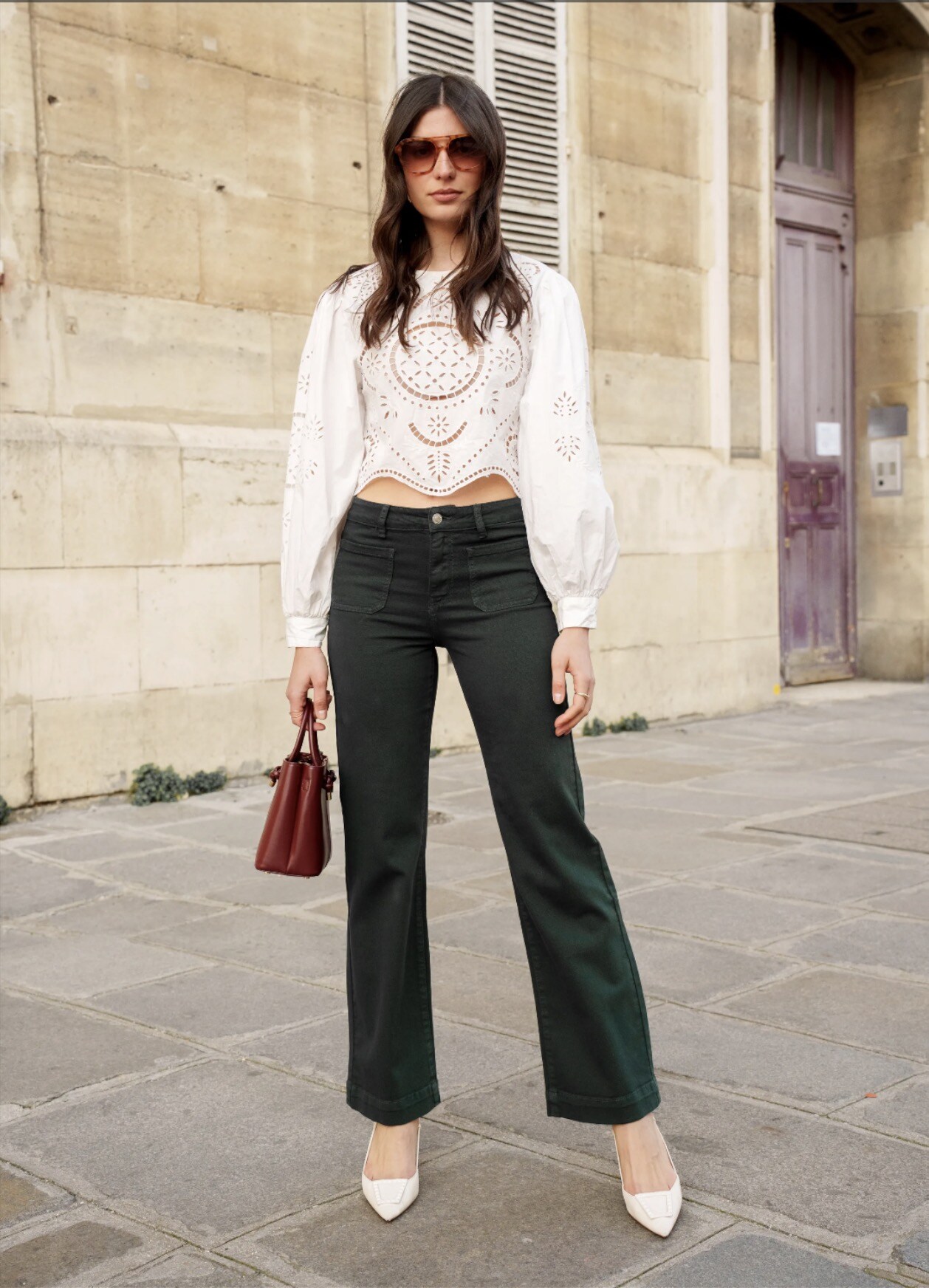 Grossiste R-Display - Jeans Wide Leg Vert Bouteille