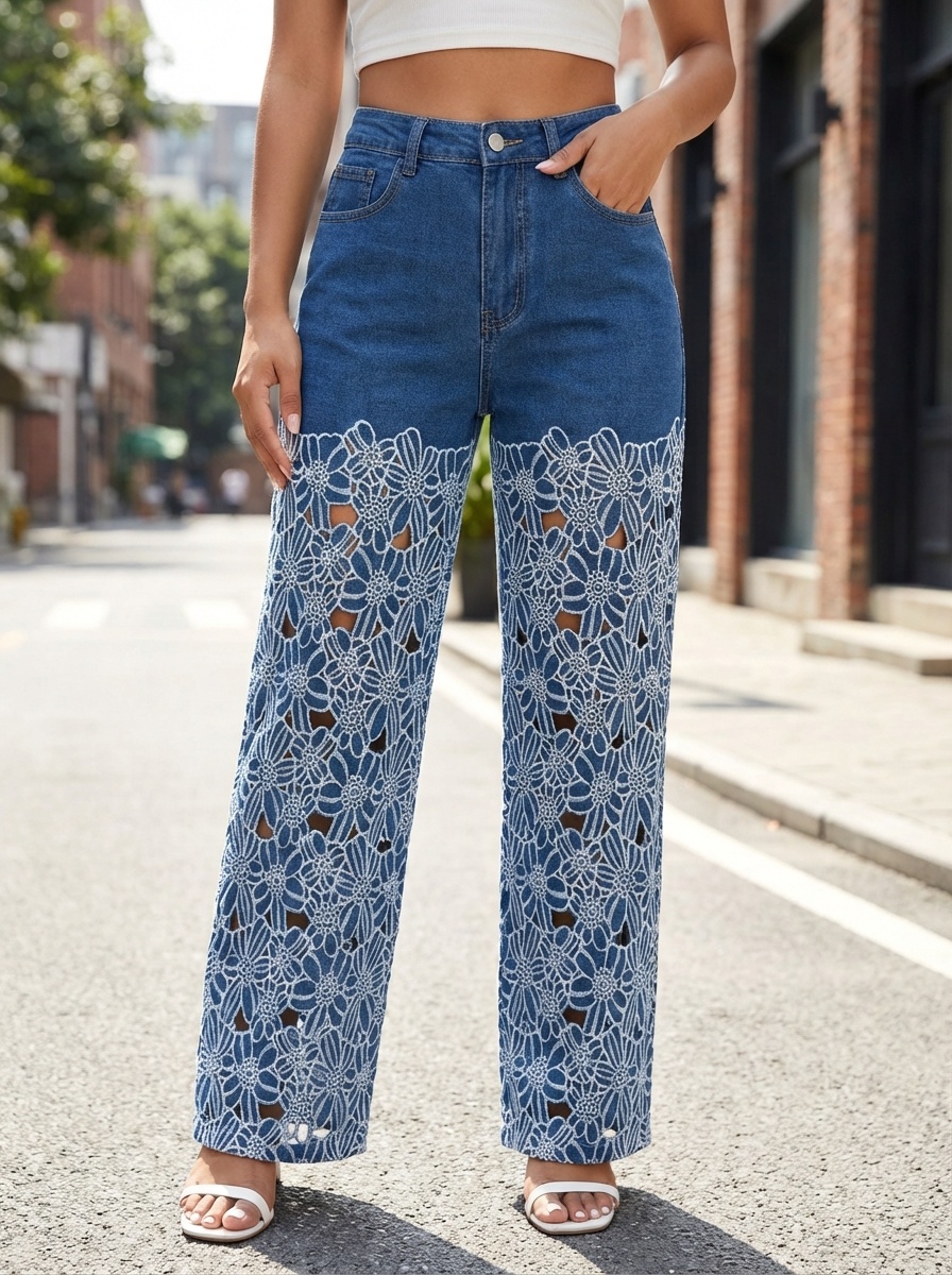 Grossiste R-Display - Jean Wide Leg dentelle florale ajourée