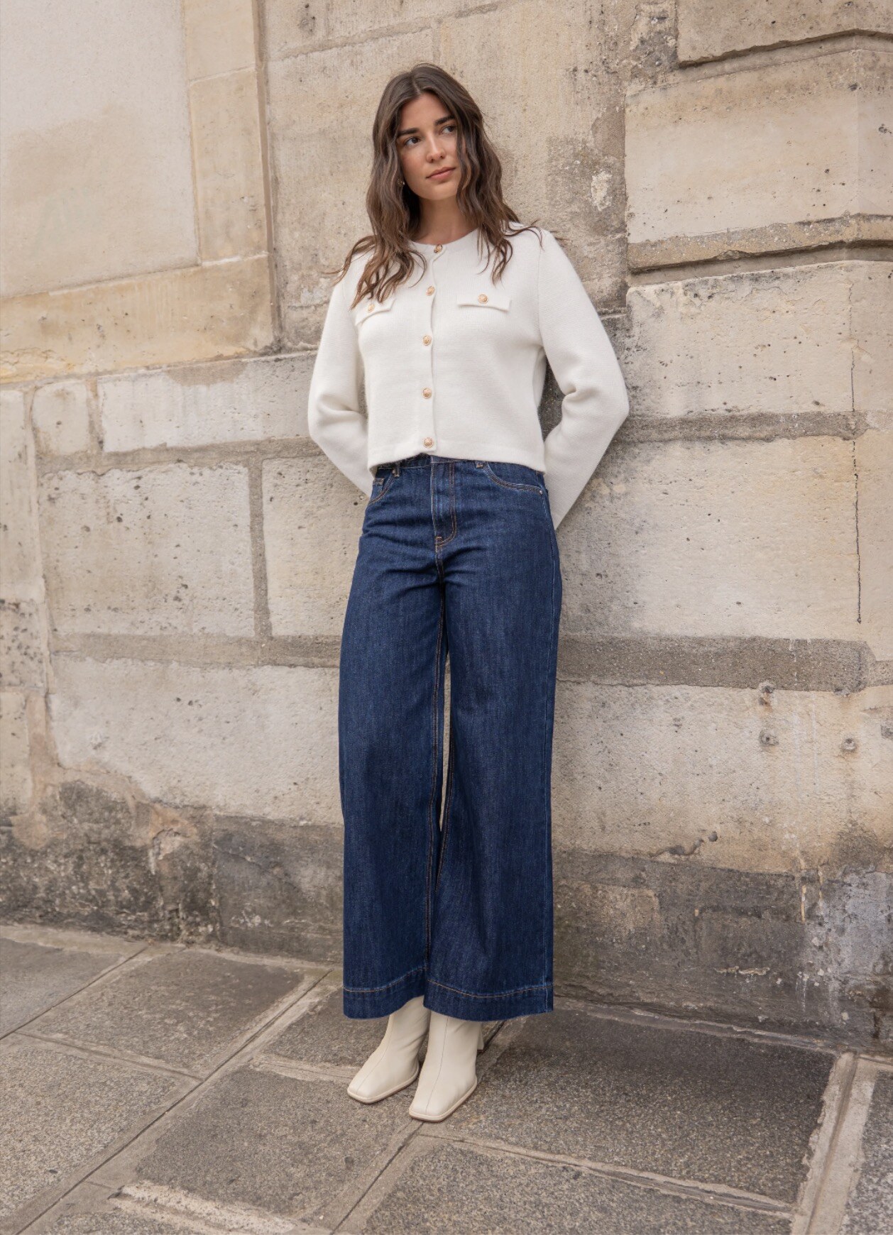 Jeans Wide Leg Brut pour femme, en coton et polyester, idéal pour l'automne/hiver, fabriqué en Chine.
