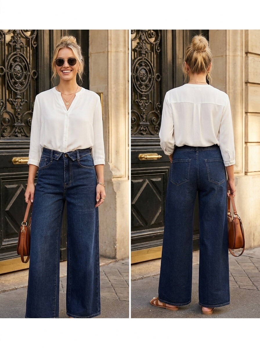 Grossista R-Display - Jeans a gamba larga blu grezzo con cintura annodata