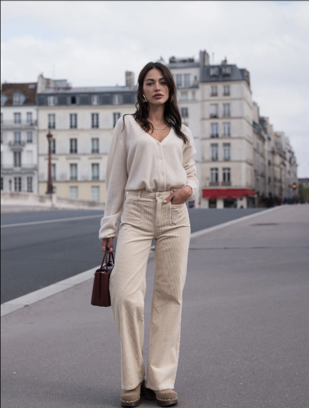 Grossiste R-Display - Pantalon Wide Leg en velour Beige Clair