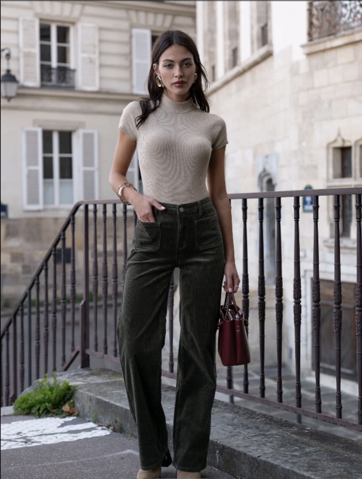 Grossiste R-Display - Pantalon Wide Leg en velour Kaki