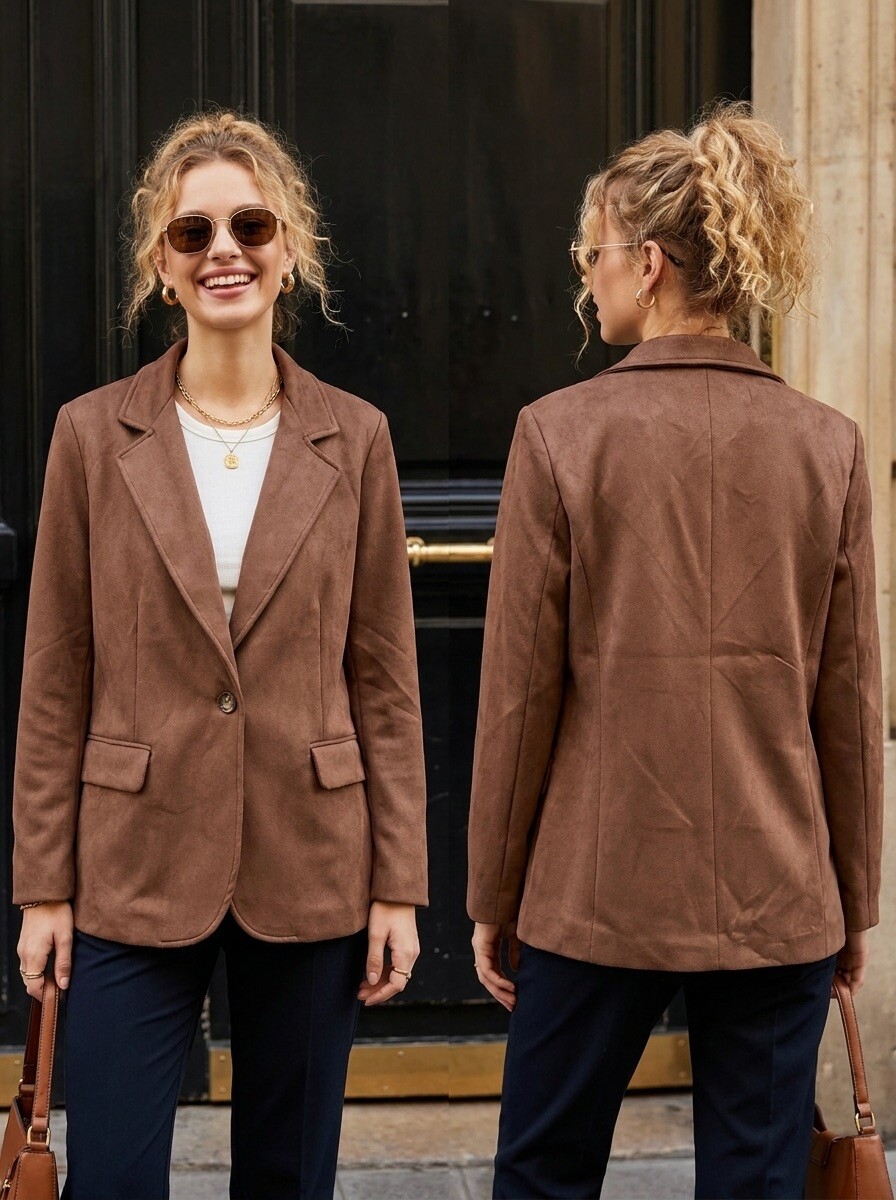 Mayorista R-Display - Chaqueta de ante elástica marrón