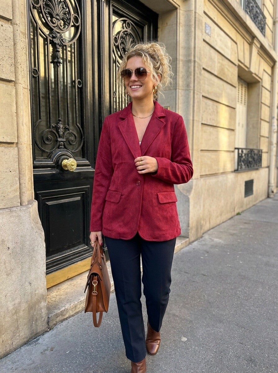 Mayorista R-Display - Chaqueta de ante elástico burdeos