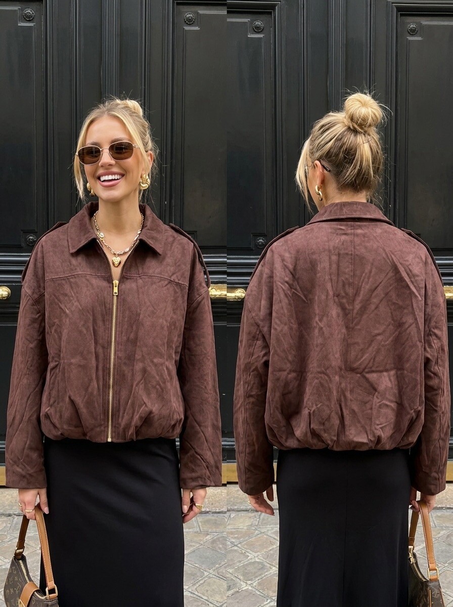Grossiste R-Display - Veste en Suédine Marron