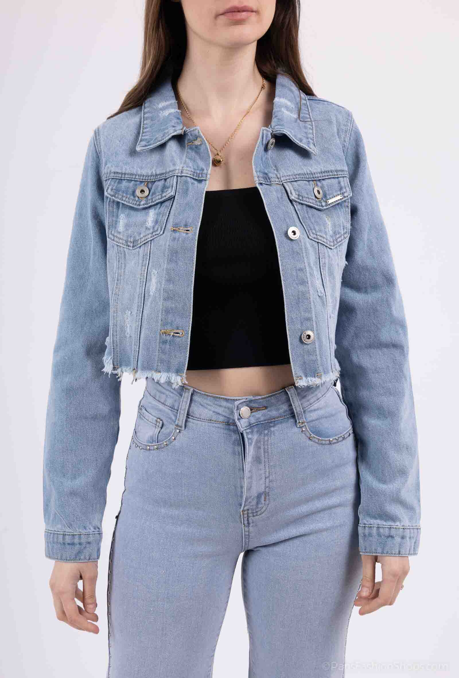 Grossiste R.Jonaco - Veste en jeans courte déchirée