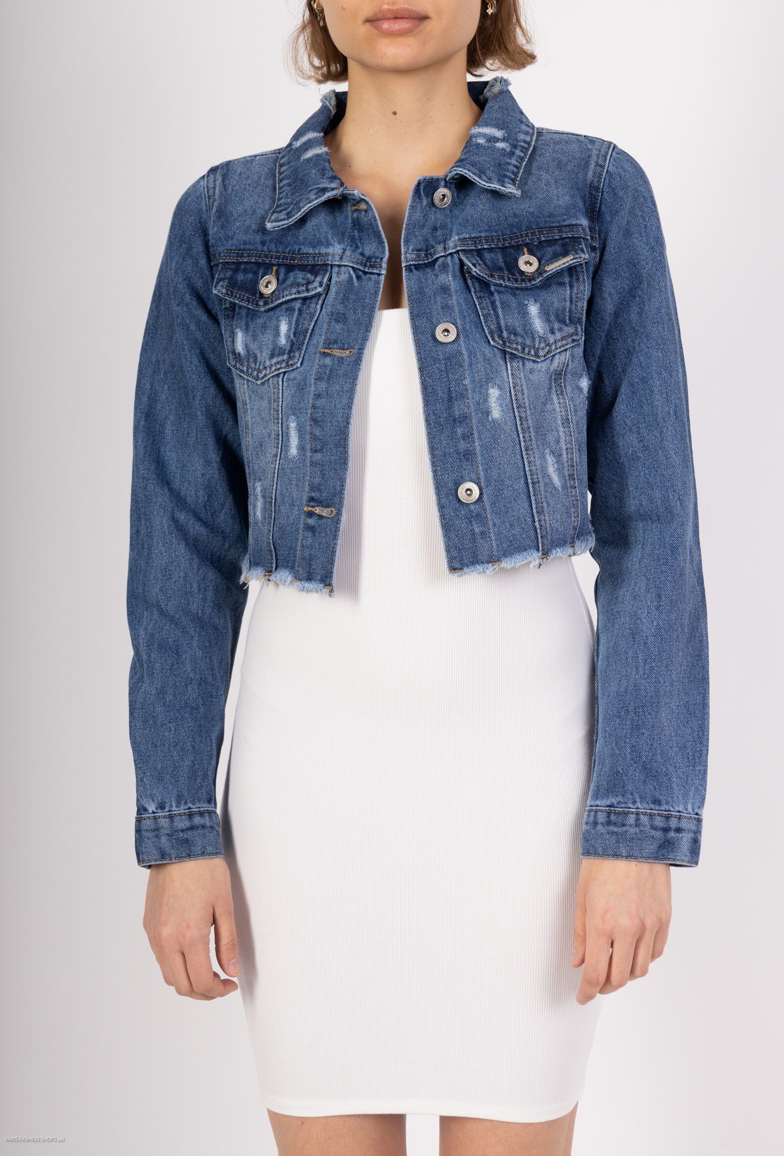 Grossiste R.Jonaco - Veste en jeans courte déchirée