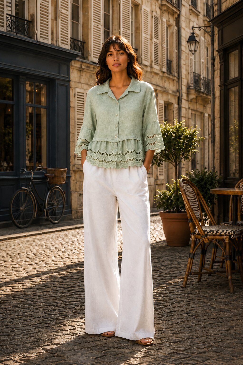 Grossista RAVNEET - Blusa con Volant e Ricamo Inglese - ANASTATIA