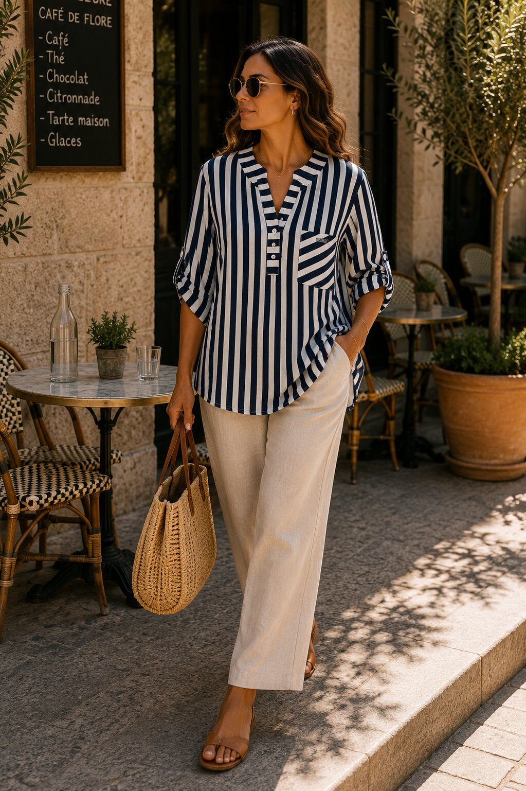Grossista RAVNEET - Blusa a Righe con Collo Tunisino - Serena