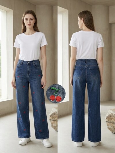 Grossista REDBERRY - jeans blu a gamba larga ricamati taglia grande Grossista REDBERRY - jeans blu a gamba larga ricamati taglia grande