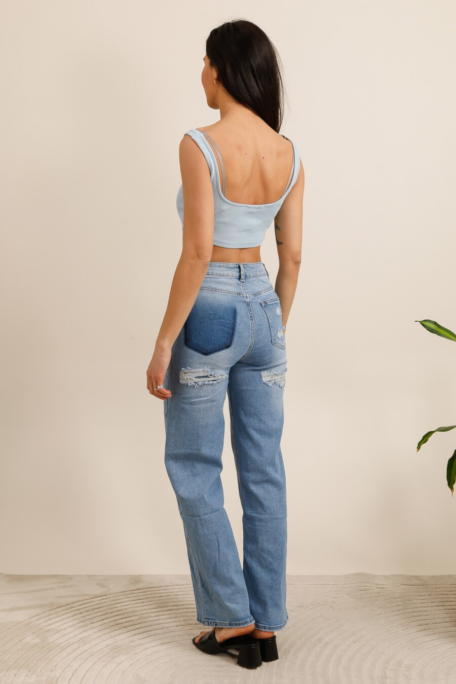 Grossiste REDBERRY - jeans wide leg déchiré en grande taille