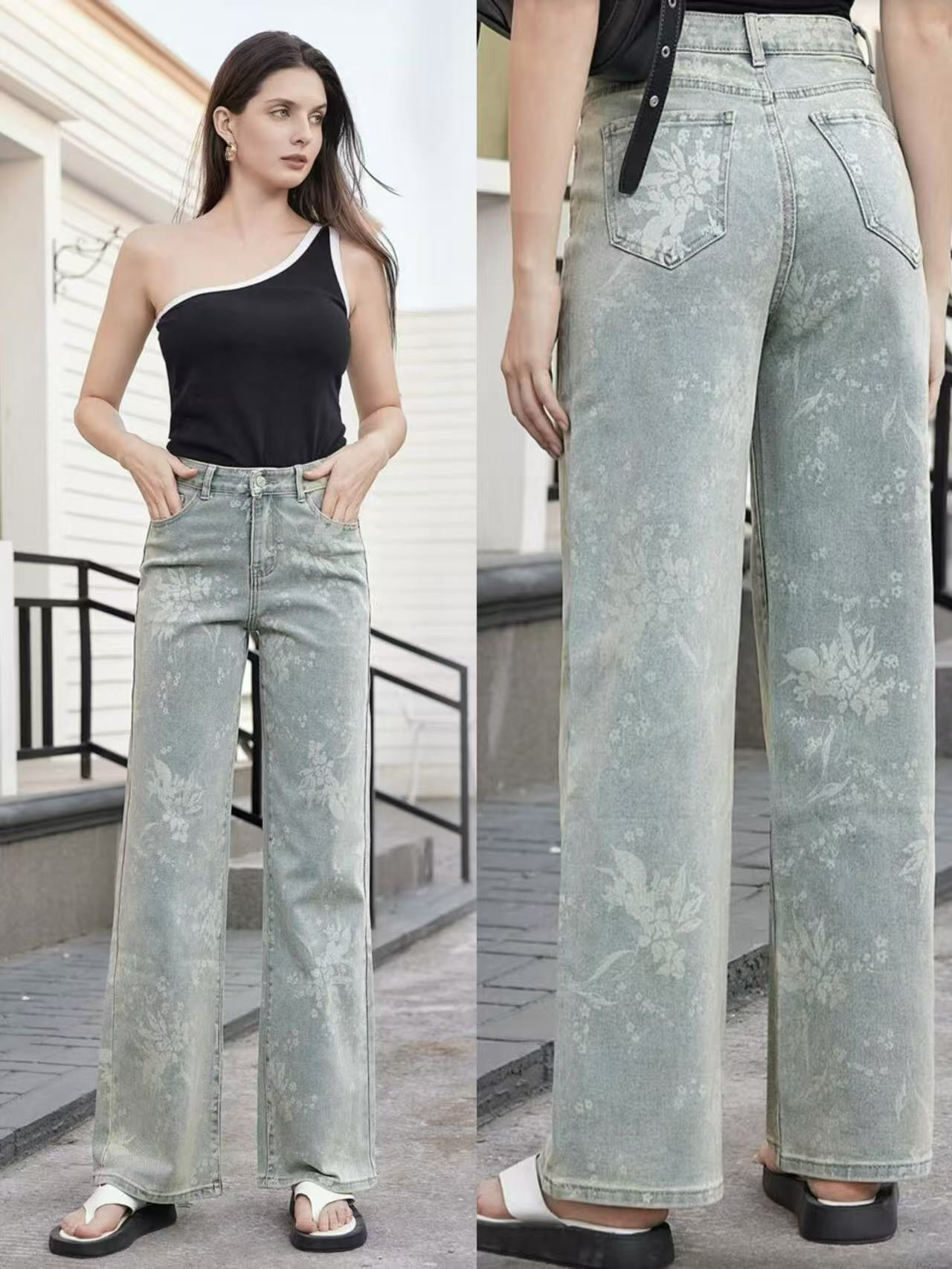 Grossiste REDBERRY - jeans bleu wide leg imprimé fleur