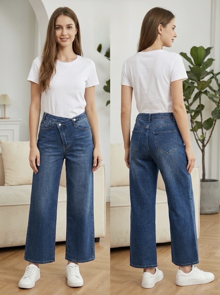 Mayorista REDBERRY - Jeans azul de pierna ancha cruzada en talla grande