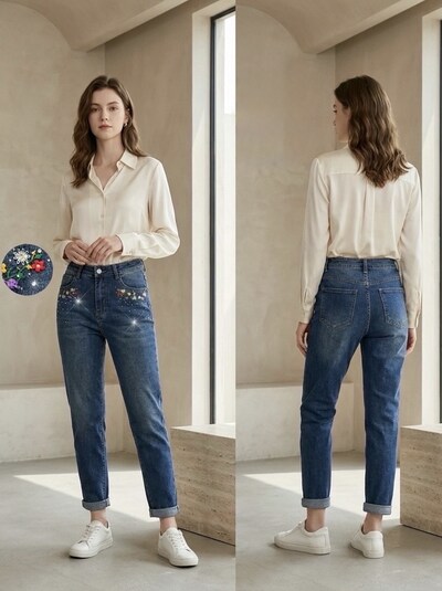Grossista REDBERRY - jeans mom fit blu ricamati in taglia grande Grossista REDBERRY - jeans mom fit blu ricamati in taglia grande