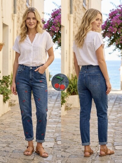 Grossista REDBERRY - jeans mom fit blu ricamati in taglia grande Grossista REDBERRY - jeans mom fit blu ricamati in taglia grande