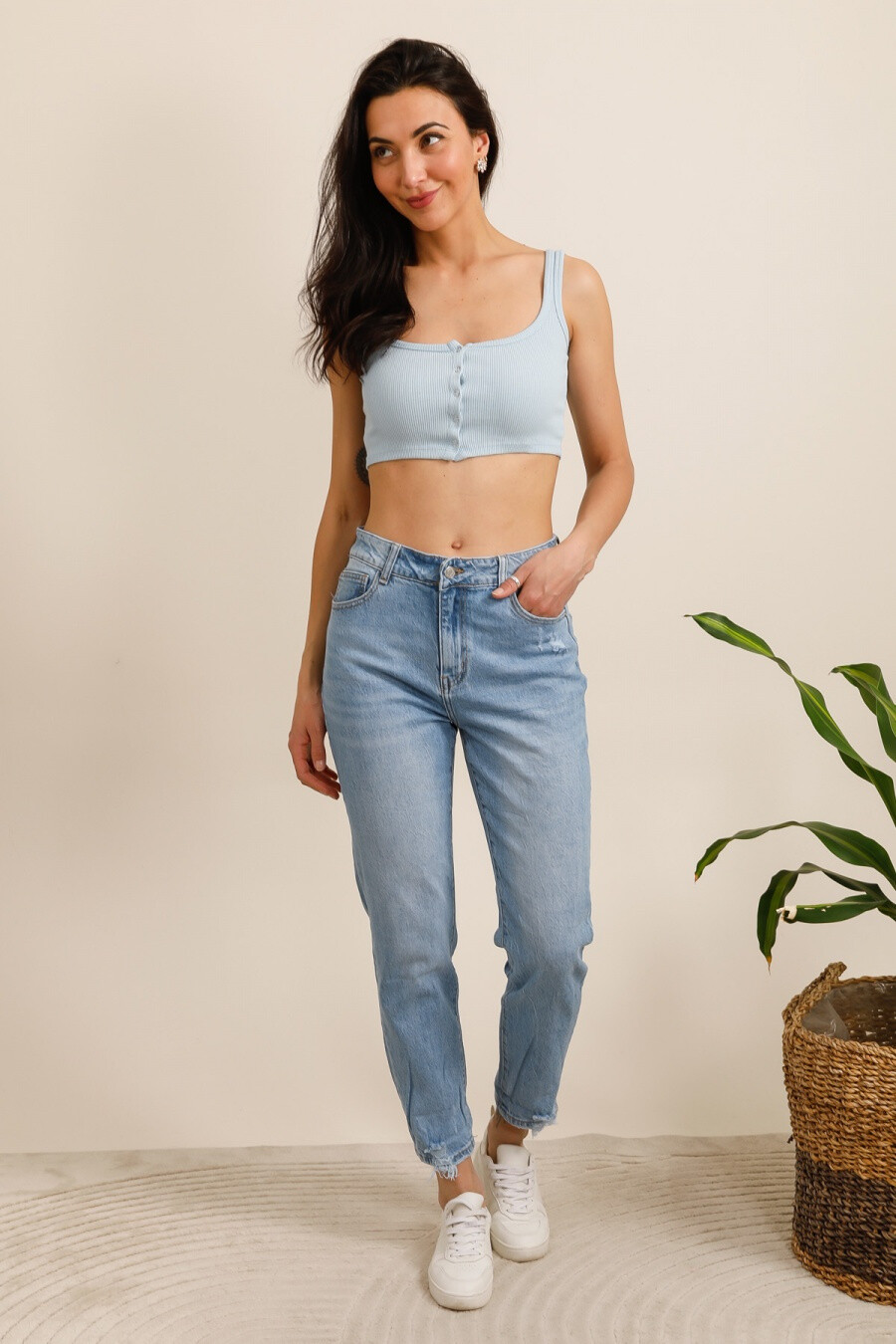 Grossiste REDBERRY - jeans bleu mom fit déchiré en grande taille