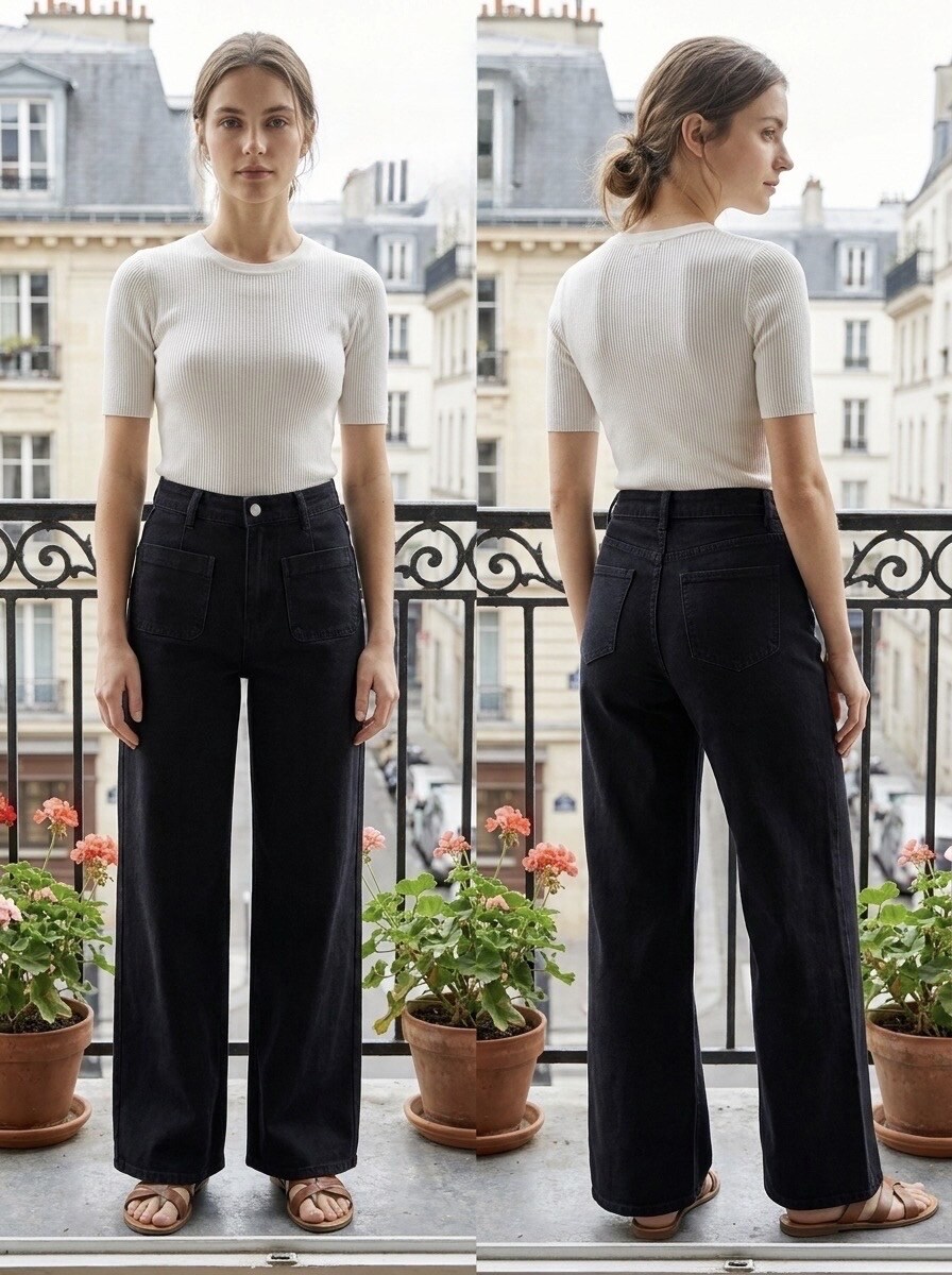 Grossiste REDBERRY - Jeans noir wide leg en grande taille