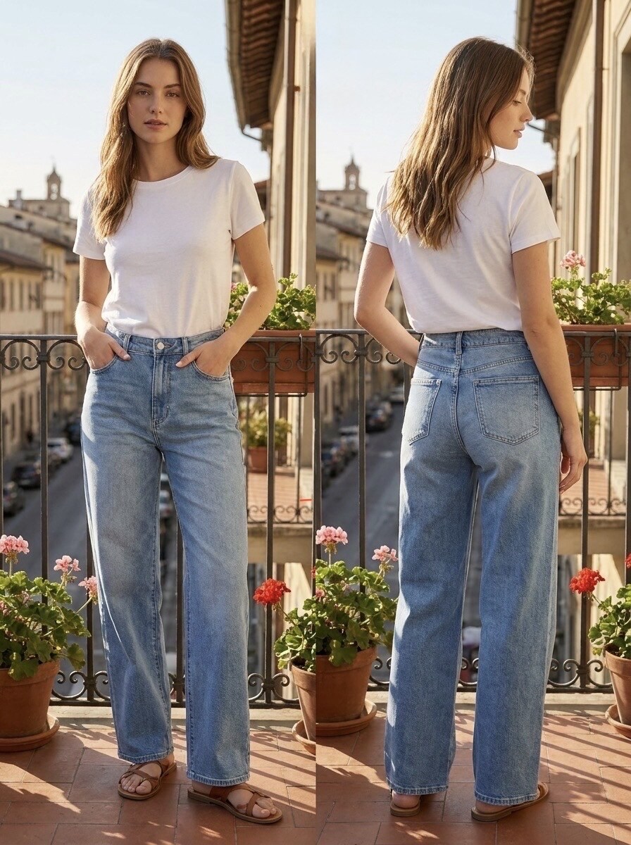 Großhändler REDBERRY - Blaue Wide-Leg-Jeans