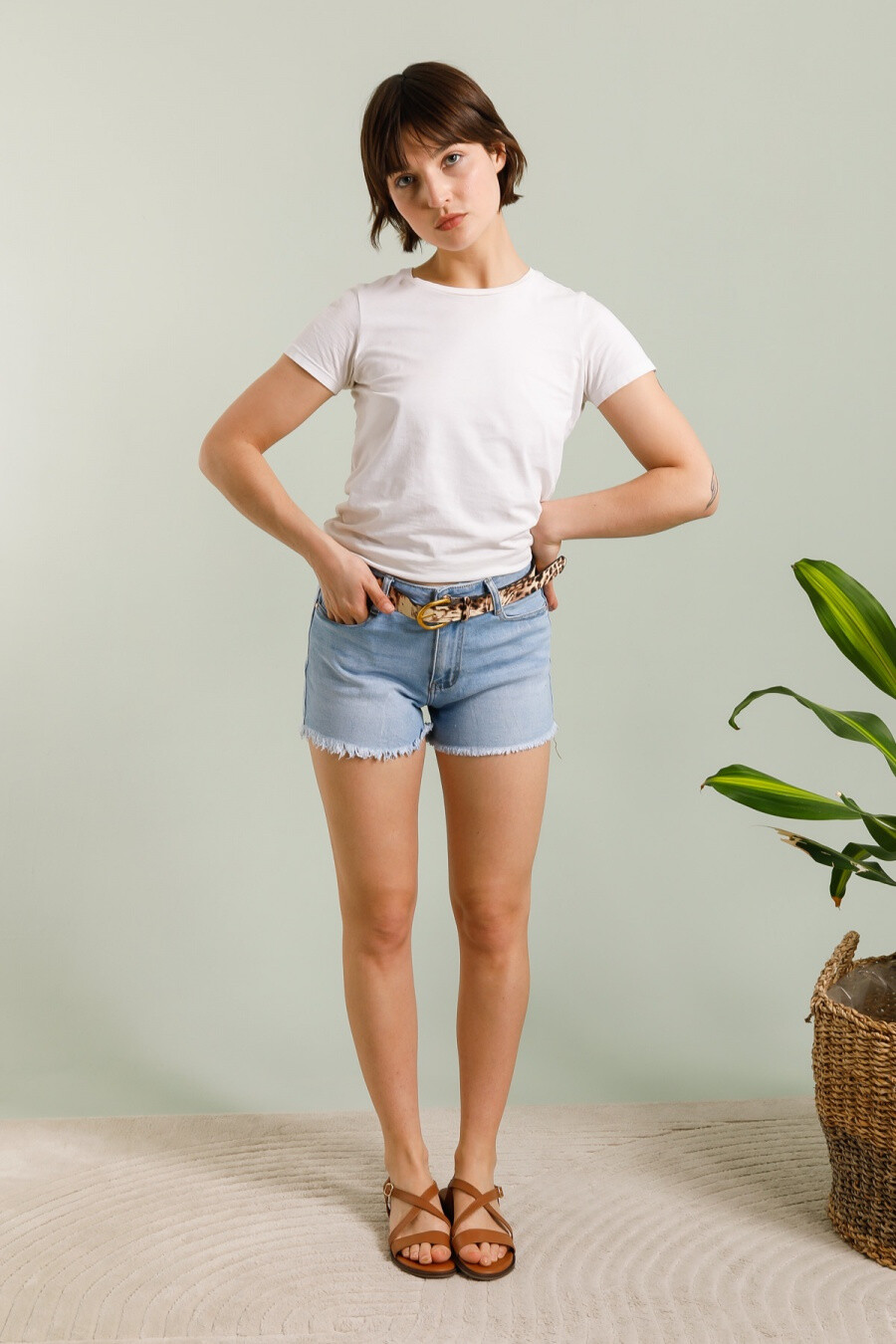 Wholesaler REDBERRY - Blue Short Effiloche with leopard belt